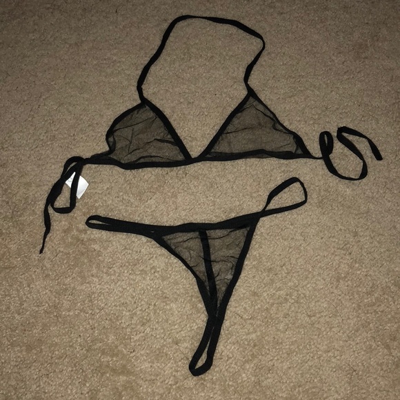 Black mesh 2 piece lingerie set thong/ bra - Picture 4 of 7